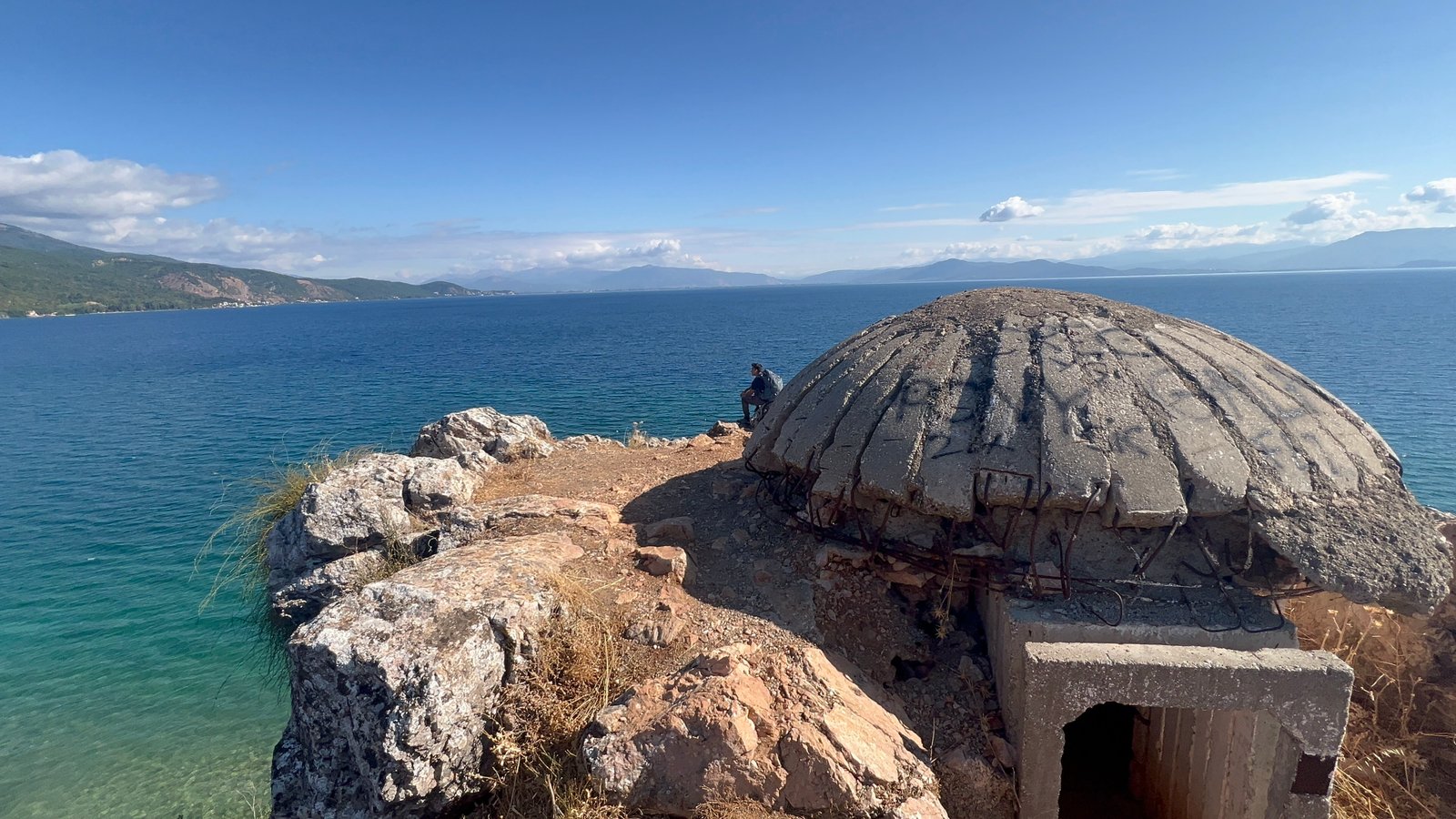 Communist-era concrete bunker on the Albanian coast, Hoxha-era fortification
